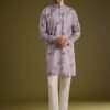 364_2 Purple Zipper Kurta Set in Russian Silk with Floral Print