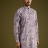 364_3 Purple Zipper Kurta Set in Russian Silk with Floral Print