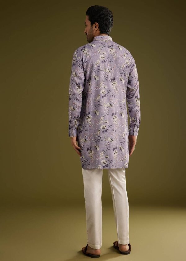 364_4 Purple Zipper Kurta Set in Russian Silk with Floral Print