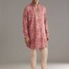 Red Pashmina Silk Zipper Kurta Set with Paisley Swirl Print