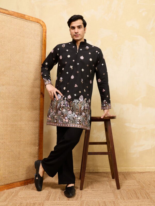 374_1 Royal Black Embroidered Designer Kurta Set with Premium Finish