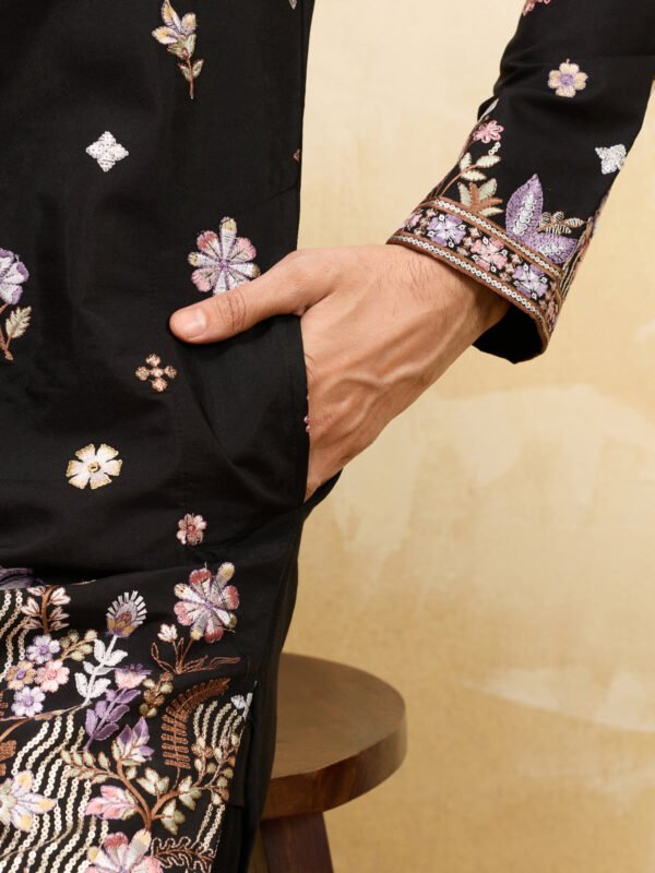 374_3 Royal Black Embroidered Designer Kurta Set with Premium Finish