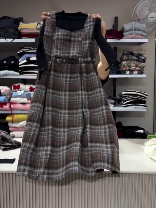 40 (3) Stylish Checked Winter Dress with Inner Top
