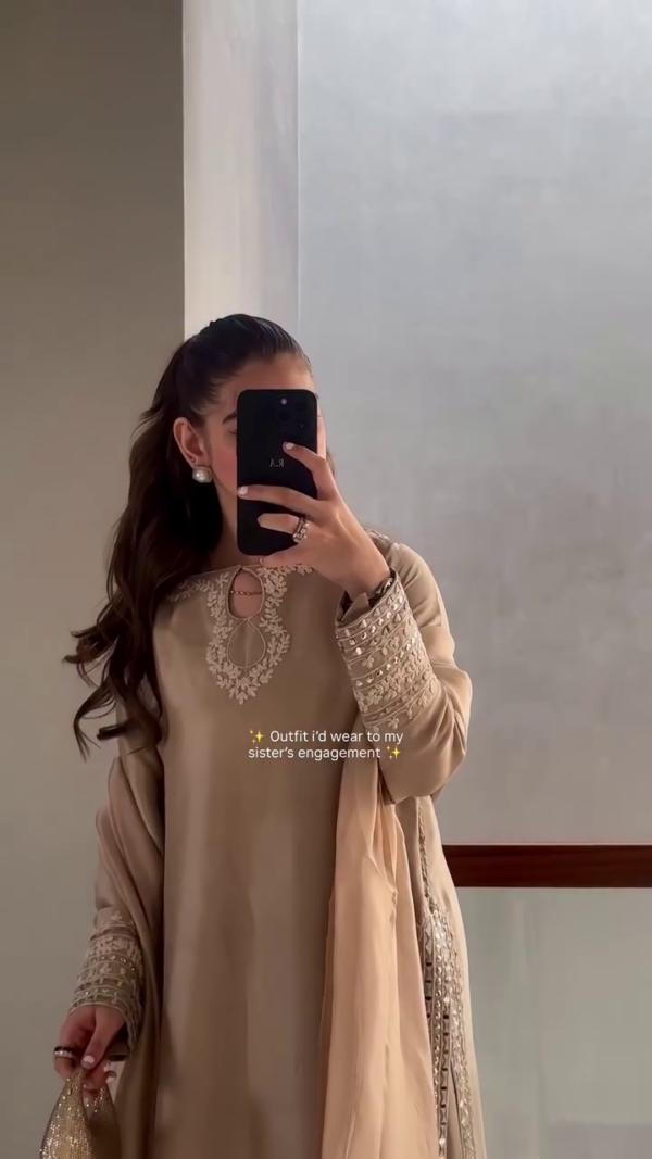 Elegant Beige Embroidered Party Wear Suit