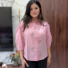 435 (4) Fresh Light Blue Shirt with Yellow Floral Embroidery – Effortless Chic Style