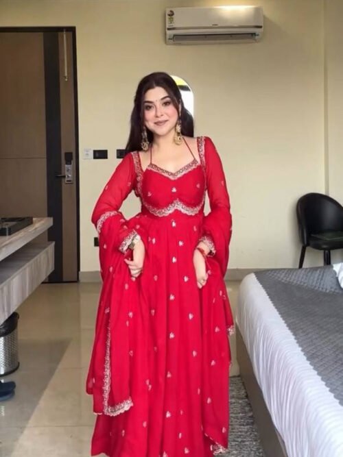 5924_3.jpg Red Color Apsara Suit Set with Sequence Work