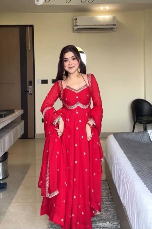 5924_3.jpg Red Color Apsara Suit Set with Sequence Work