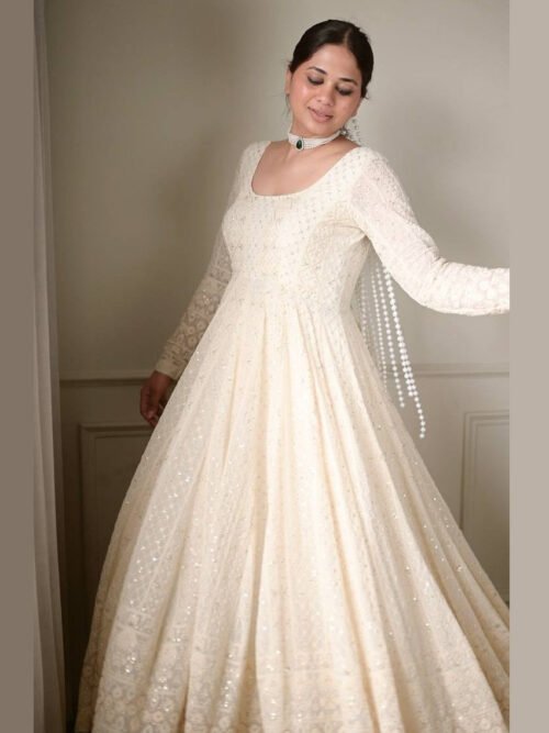 6116_5.jpg Off White Lucknowi Special Readymade Anarkali Suit Set