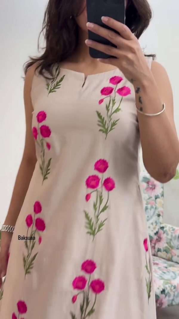 Beige Floral A-Line Kurta Palazzo Set