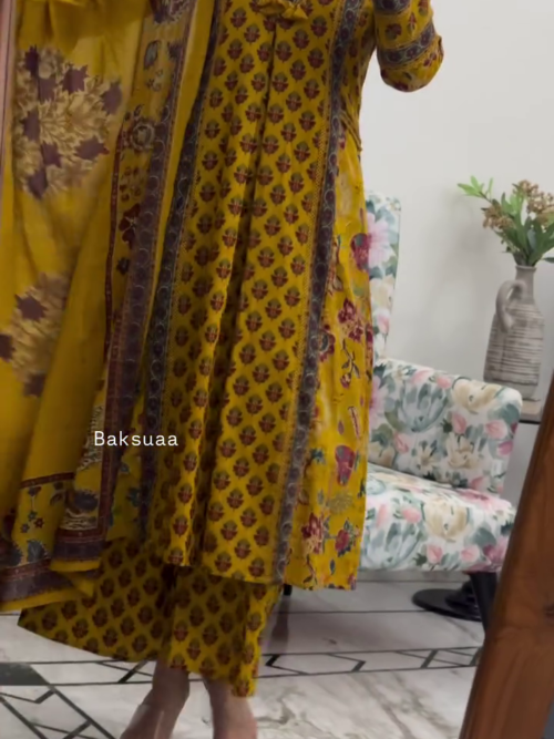Mustard Printed Kurta Set with Dupatta