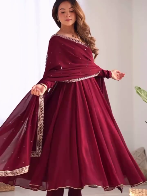 Maroon Anarkali Suit with Dupatta
