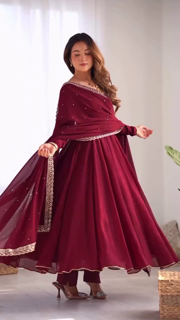 Maroon Anarkali Suit with Dupatta