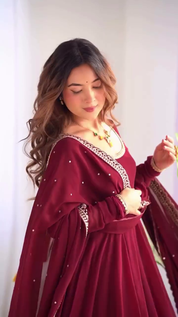 Maroon Anarkali Suit with Dupatta