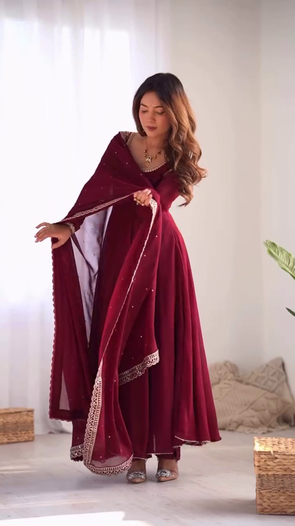 Maroon Anarkali Suit with Dupatta