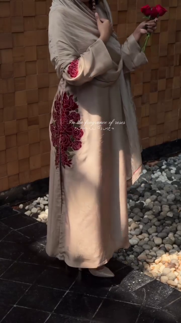 Beige Satin Kurta Set with Embroidery