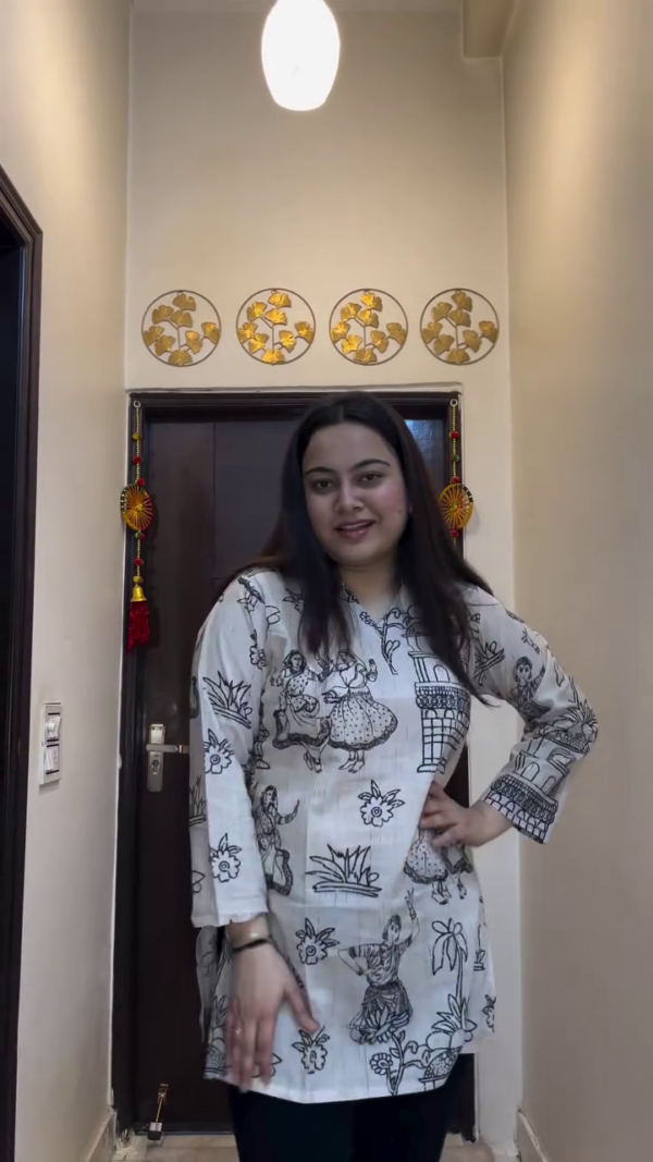 Dark Floral Short Kurti with Pants