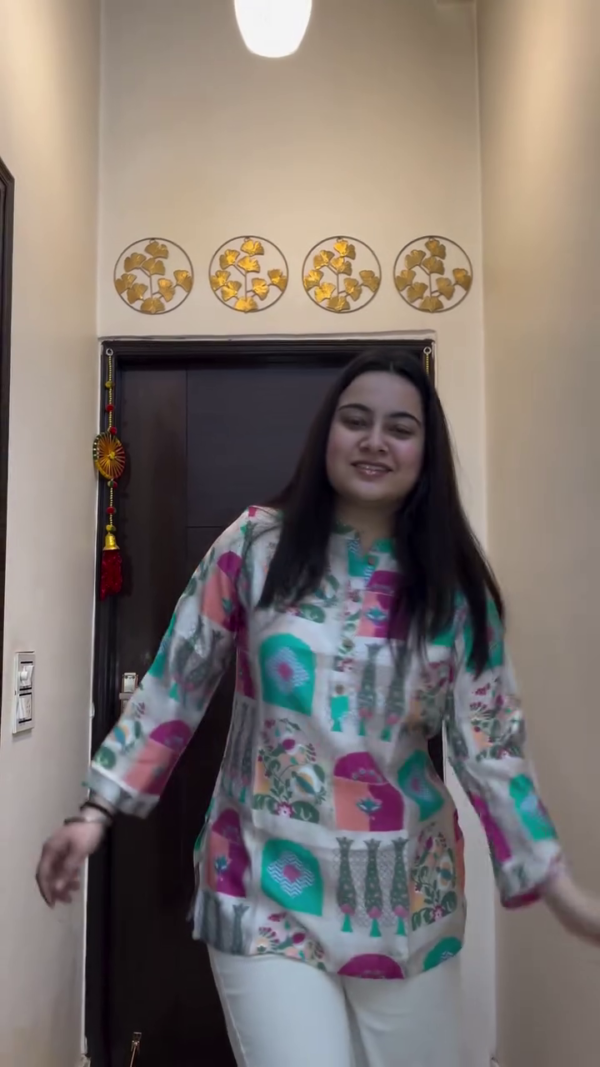 Dark Floral Short Kurti with Pants