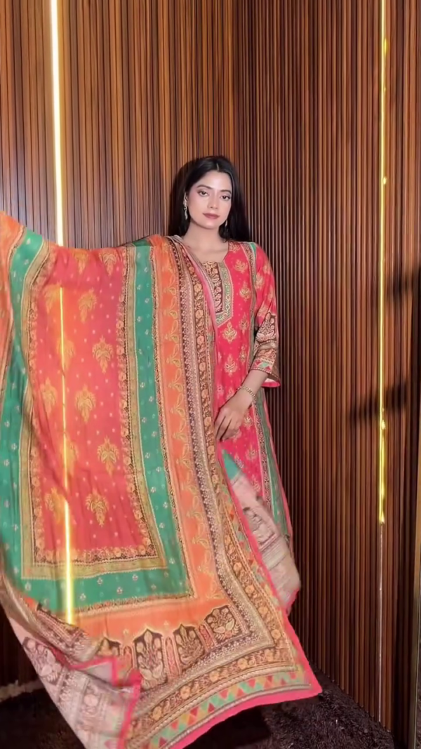 957 (2) Red Silk Ethnic Suit Set with Dupatta