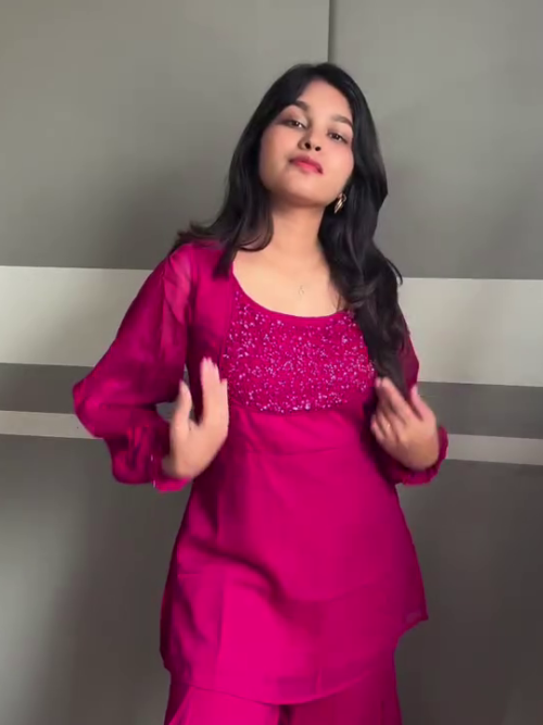 Pink Embroidered Kurta Palazzo Set