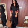 Black Kurta Pant Set with Handbag