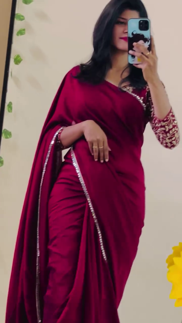 Maroon Saree with Designer Blouse