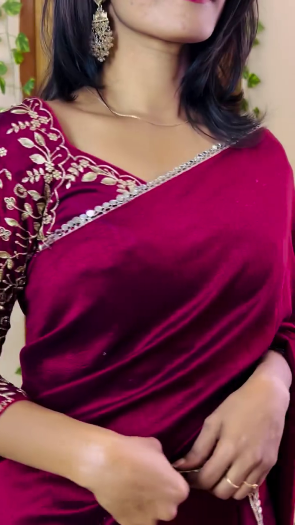 Maroon Saree with Designer Blouse