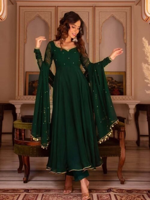 GREENANARKALI_1.jpg Green Color Georgette Anarkali Suit with Dupatta