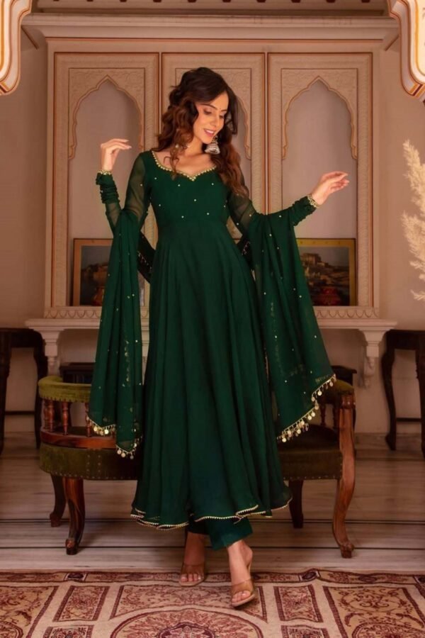 GREENANARKALI_1.jpg Green Color Georgette Anarkali Suit with Dupatta