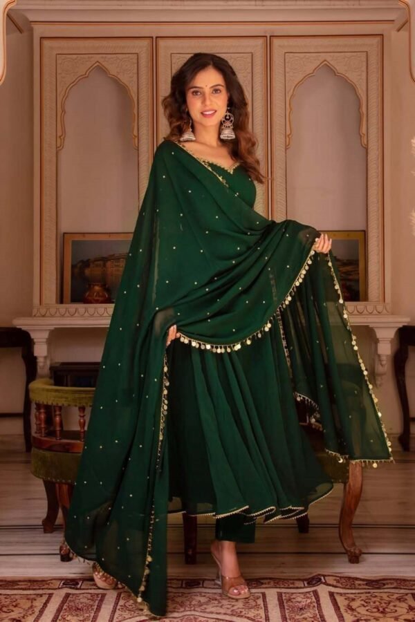 GREENANARKALI_3.jpg Green Color Georgette Anarkali Suit with Dupatta