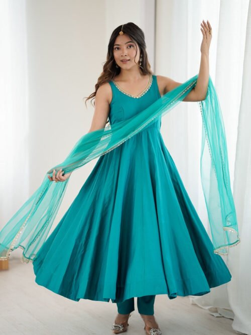 IMG_2500.jpg Turquoise Roman Silk Anarkali Suit Set