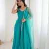 IMG_2508.jpg Turquoise Roman Silk Anarkali Suit Set