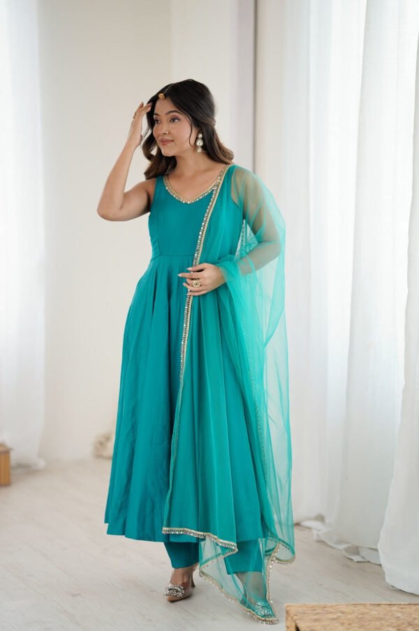 IMG_2508.jpg Turquoise Roman Silk Anarkali Suit Set