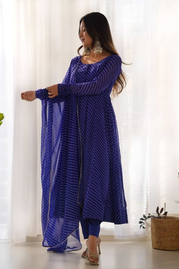 IMG_3644.jpg Rich Royal Blue Laheriya Print Georgette Anarkali Suit with Dupatta
