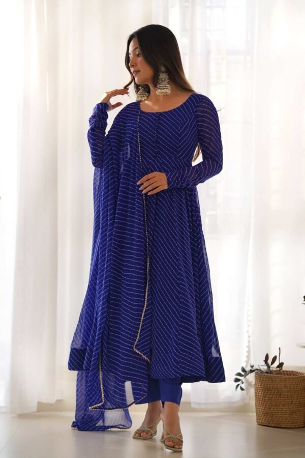 IMG_3645.jpg Rich Royal Blue Laheriya Print Georgette Anarkali Suit with Dupatta