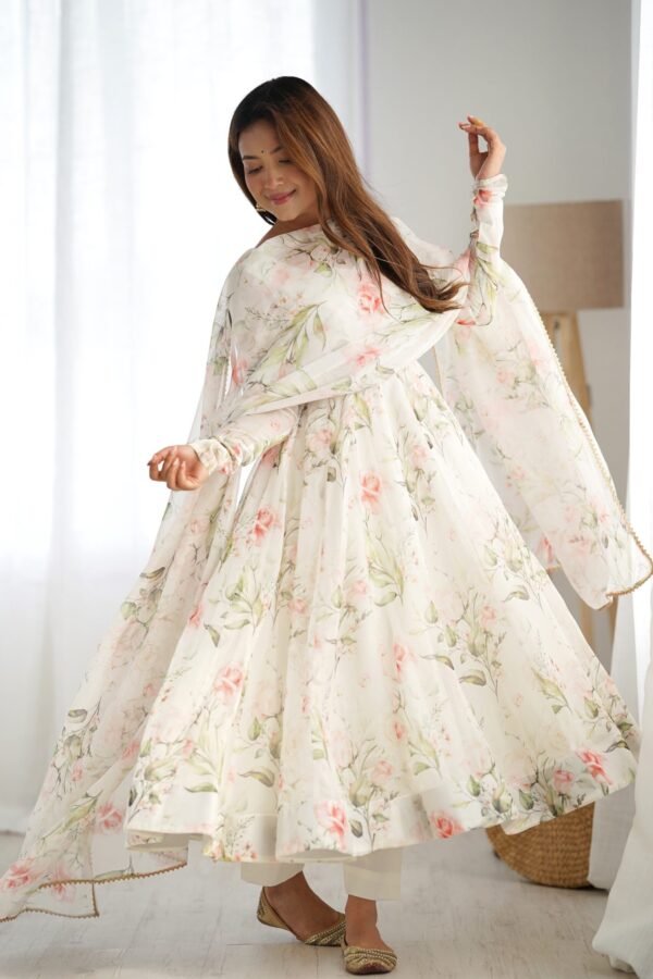 IMG_5429.jpg White Flower Print Organza Silk Anarkali Suit Set