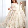 IMG_5441.jpg White Flower Print Organza Silk Anarkali Suit Set
