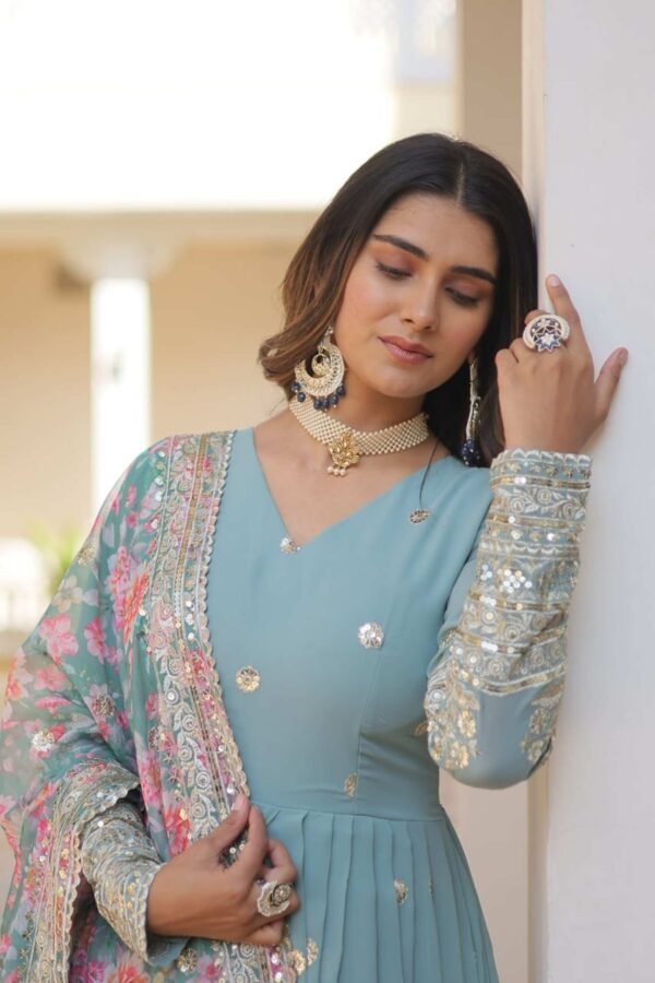 KA-1078GREEN_1.jpg Sky Blue Heavy Embroidery Work Gown with Dupatta