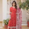 KA-1078RED_7.jpg Orange Heavy Embroidery Work Gown with Dupatta