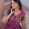 Ruby Color Jacket Style South Indian Gown Set