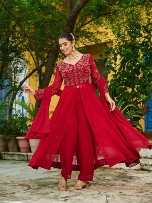 KA-1201_7.jpg MAROON COLOR DESIGNER KURTI PANT SET
