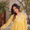 KA-1236_1.jpg Yellow Cotton Kurti Pant Set with Embroidered Work