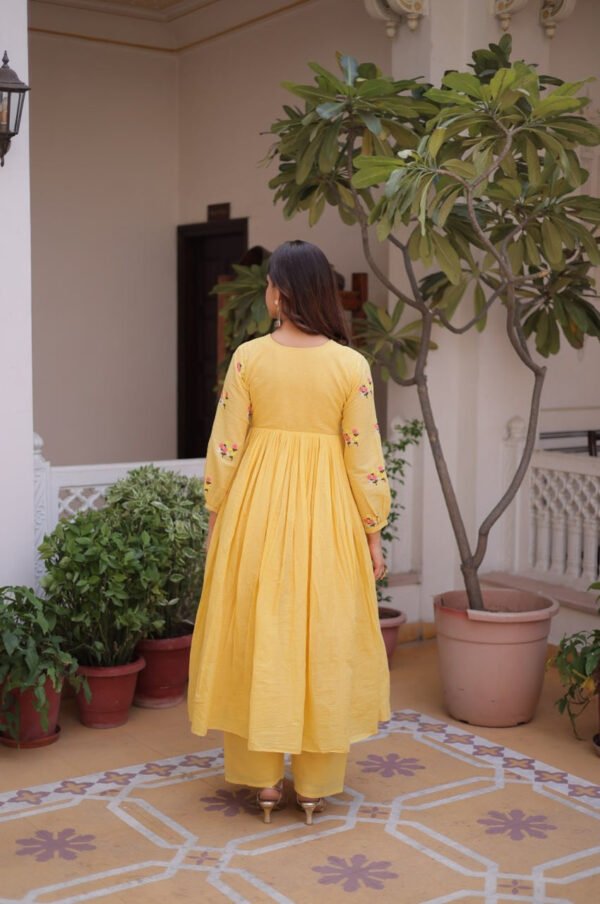 KA-1236_3.jpg Yellow Cotton Kurti Pant Set with Embroidered Work