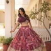 KA-5032WINE_2.jpg Luxurious Wine Russian Silk with Digital Print Lehenga with Designer Blouse