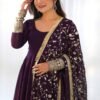 KB-241WINE_1.jpg Elegant Wine Georgette Gown Set with Dupatta - Luxurious & Chic