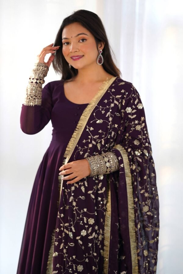 KB-241WINE_1.jpg Elegant Wine Georgette Gown Set with Dupatta - Luxurious & Chic