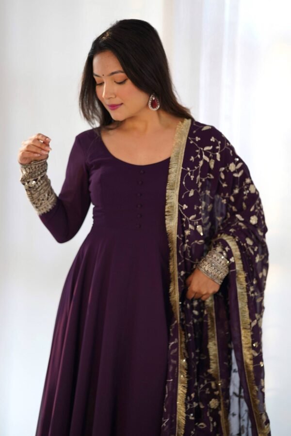 KB-241WINE_2.jpg Elegant Wine Georgette Gown Set with Dupatta - Luxurious & Chic