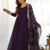 KB-241WINE_4.jpg Elegant Wine Georgette Gown Set with Dupatta - Luxurious & Chic