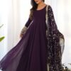 KB-241WINE_5.jpg Elegant Wine Georgette Gown Set with Dupatta - Luxurious & Chic