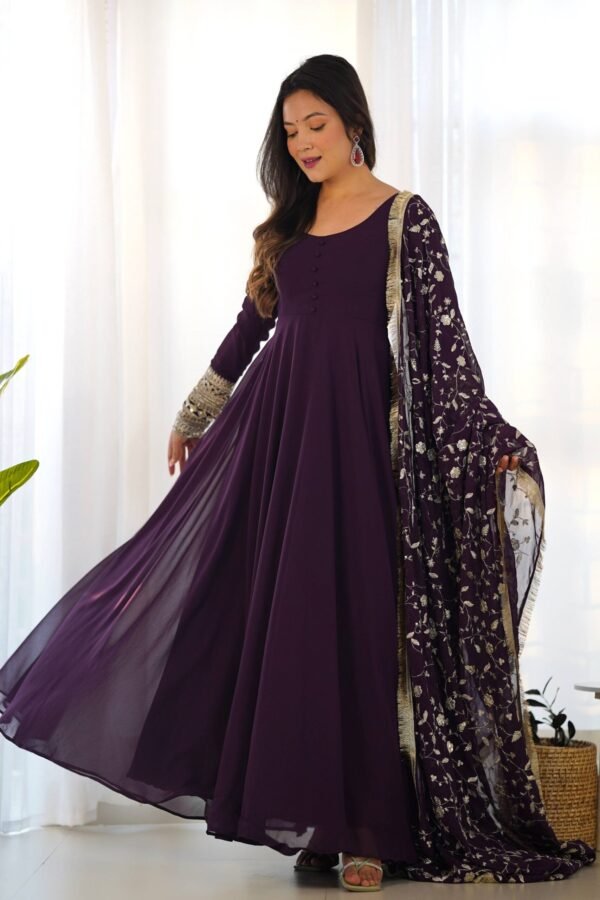 KB-241WINE_5.jpg Elegant Wine Georgette Gown Set with Dupatta - Luxurious & Chic