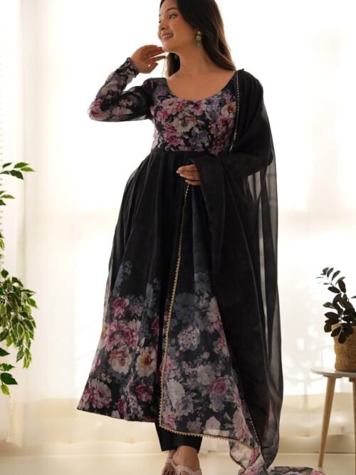 KB-261BLACK_3.jpg Sophisticated Black Organza Silk Anarkali Suit Set - Perfect Choice